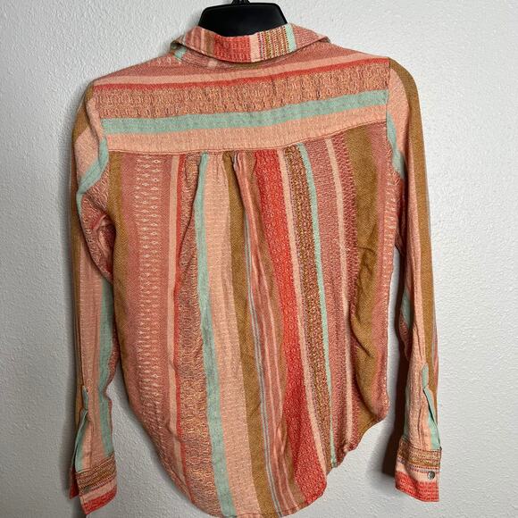 Maeve Anthropologie Calipatria Pink Peach Striped Blouse Button Front Woven Sz 6 - Picture 4 of 5